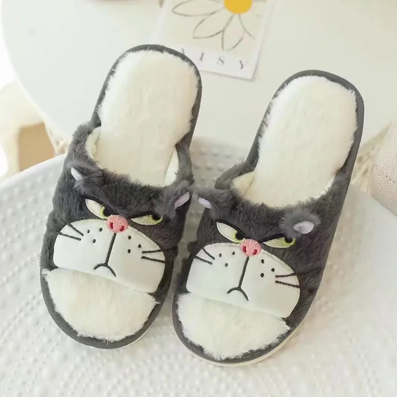 Disney Cute Cartoon Lucifer Cat Cotton Open Toe Slippers Four Seasons Household Plush Slippers Girls Gift