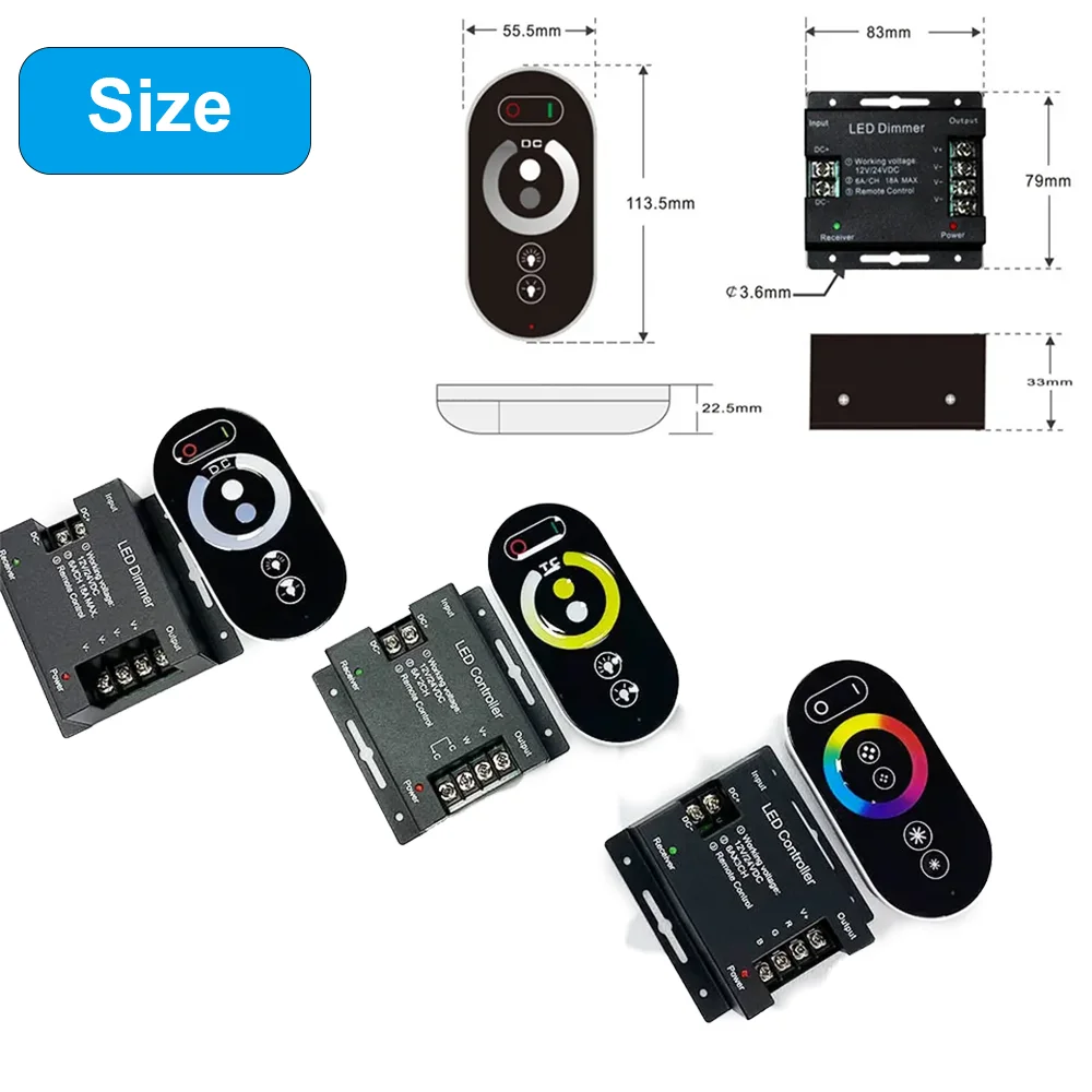 RFタッチリモコン付きLEDストリップライト,DC 12-24v,smd cob cct rgb用調光器,新しい