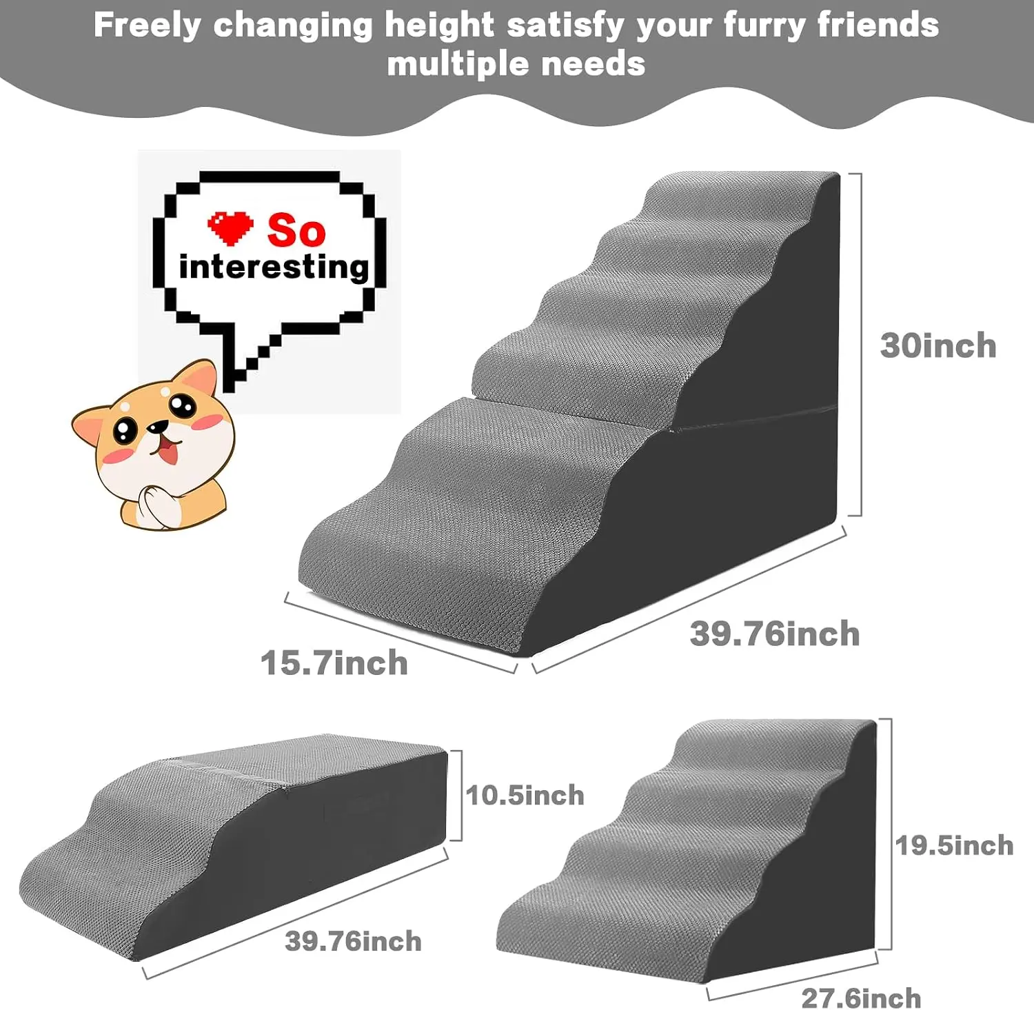 6-Step Dog Stairs for High Beds 30-36 inches Tall for Small Dogs | Dog Steps for Bed 32-36