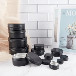 15-250ml Black Aluminum Cans Round Tin Box with Lid Metal Pill Cans Cream Ointment Jars Storage Container for Balm Wax Cosmetics
