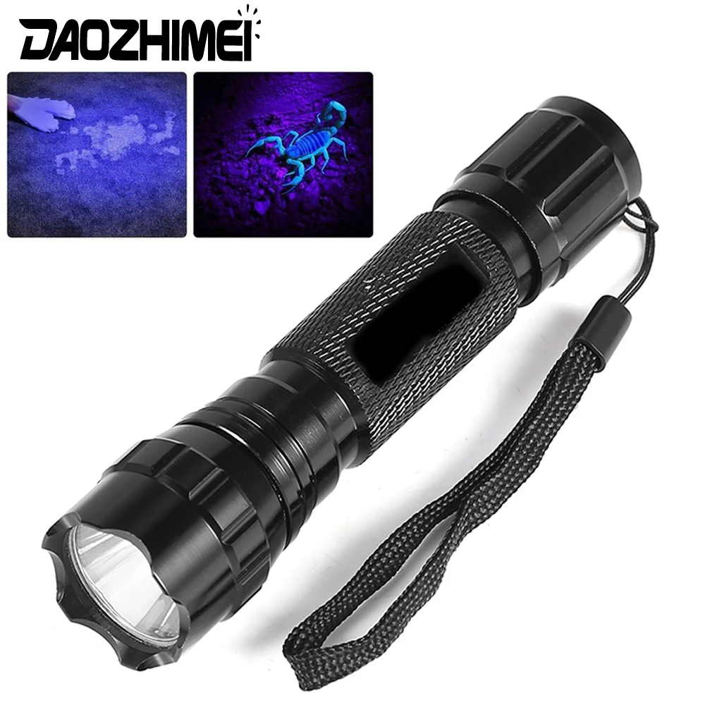 501B Ultra Bright UV Flashlight Purple Light 395nm Ultra Violet Light LED Torch Focusing Flashlight by 1*18650 Battery