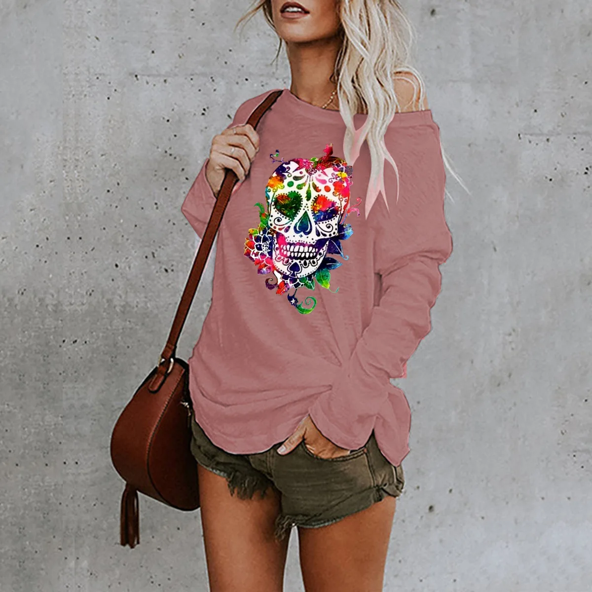 2024 AliExpress European and American Fashion Women's Clothing, Amazon Hot Selling Halloween 3D Printed Skull Head Large T-shirt