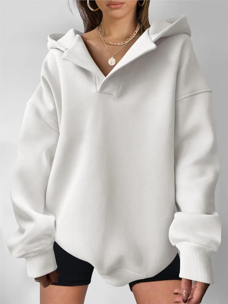 

Casual Hooded Hoodie Top For Female Fashion Solid Long Sleeve Pullover Loose Sports Tops Women Autumn Winter Womens Clothing New