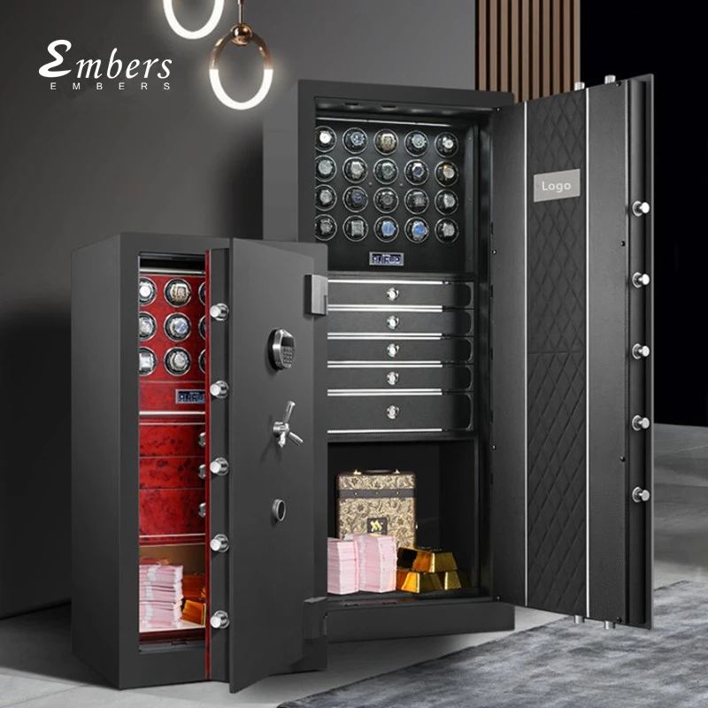 Luxury Watch Winder Safe Cabinet Solid Wood Box Anti-theft LCD Touch Screen Leather Jewelry Strongbox With Fingerprint unlock