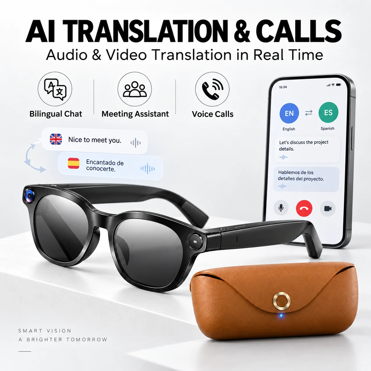 New CY03 AI Smart Glasses AI Real-time Translation 800W Pixel Camera Photo Video Recording Smart Glasses with Charging Case
