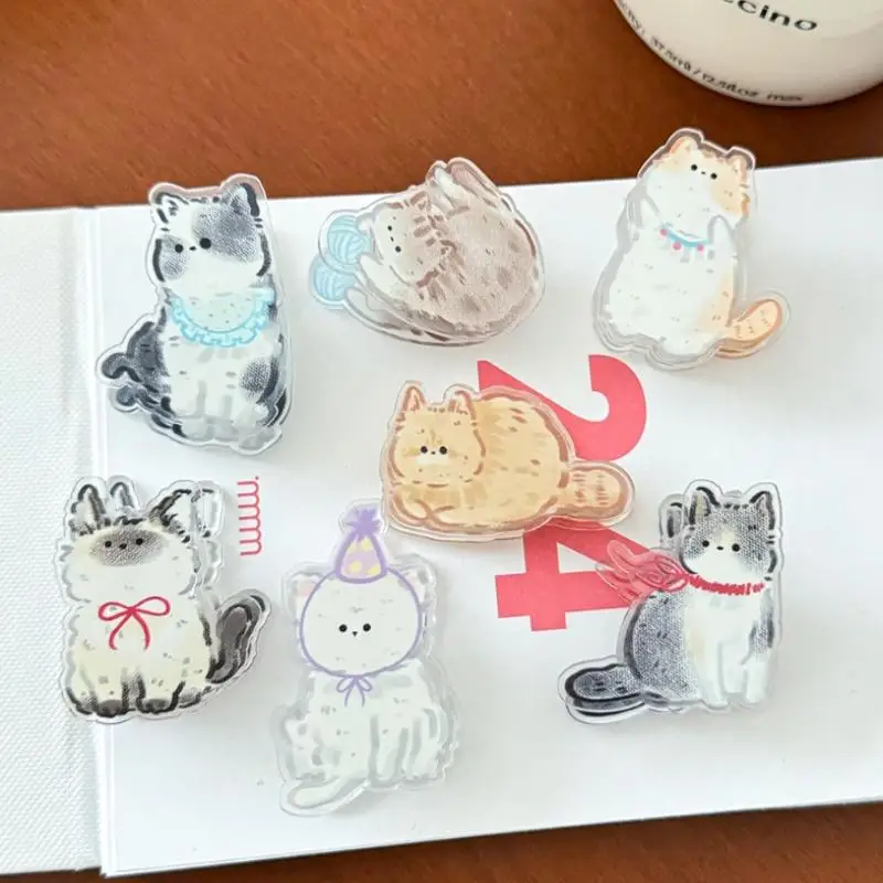 7pcs/set Sealing Clamp Cat Cute PP Clip Paperclip Bookmark Cartoon Memo Clip Decorative Double Sided Acrylic Paper Clip Student