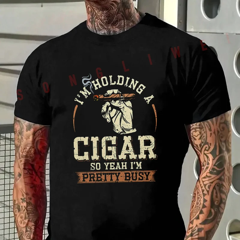 

Cigar Lover Design Motorcycle T-Shirt Men's Summer Casual Fashion Short Sleeve Tshirt Tops Tee