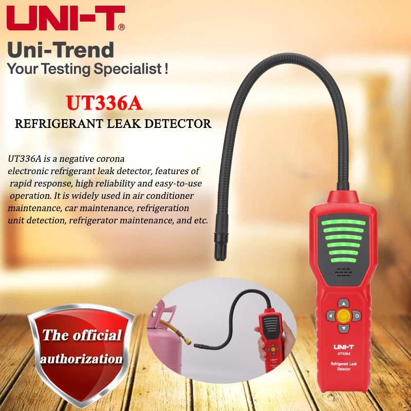 

UNI-T Refrigerant Leak Detector UT336A Audible and visual alarms/sensitivity adjustment; leak detection of CFCs, HCFCs, HFCs