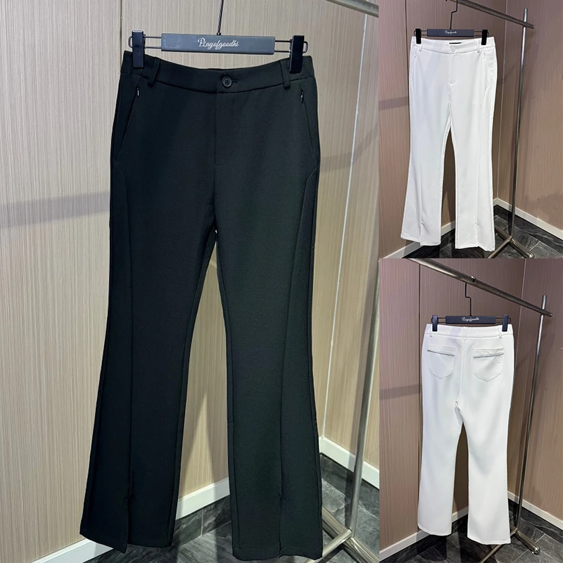 

PL Autumn Woman Quick Dry Golf Pants Slim Flared Trousers Elastic High-waisted Sports Long Pants Split Hem Leisure Golf Wear