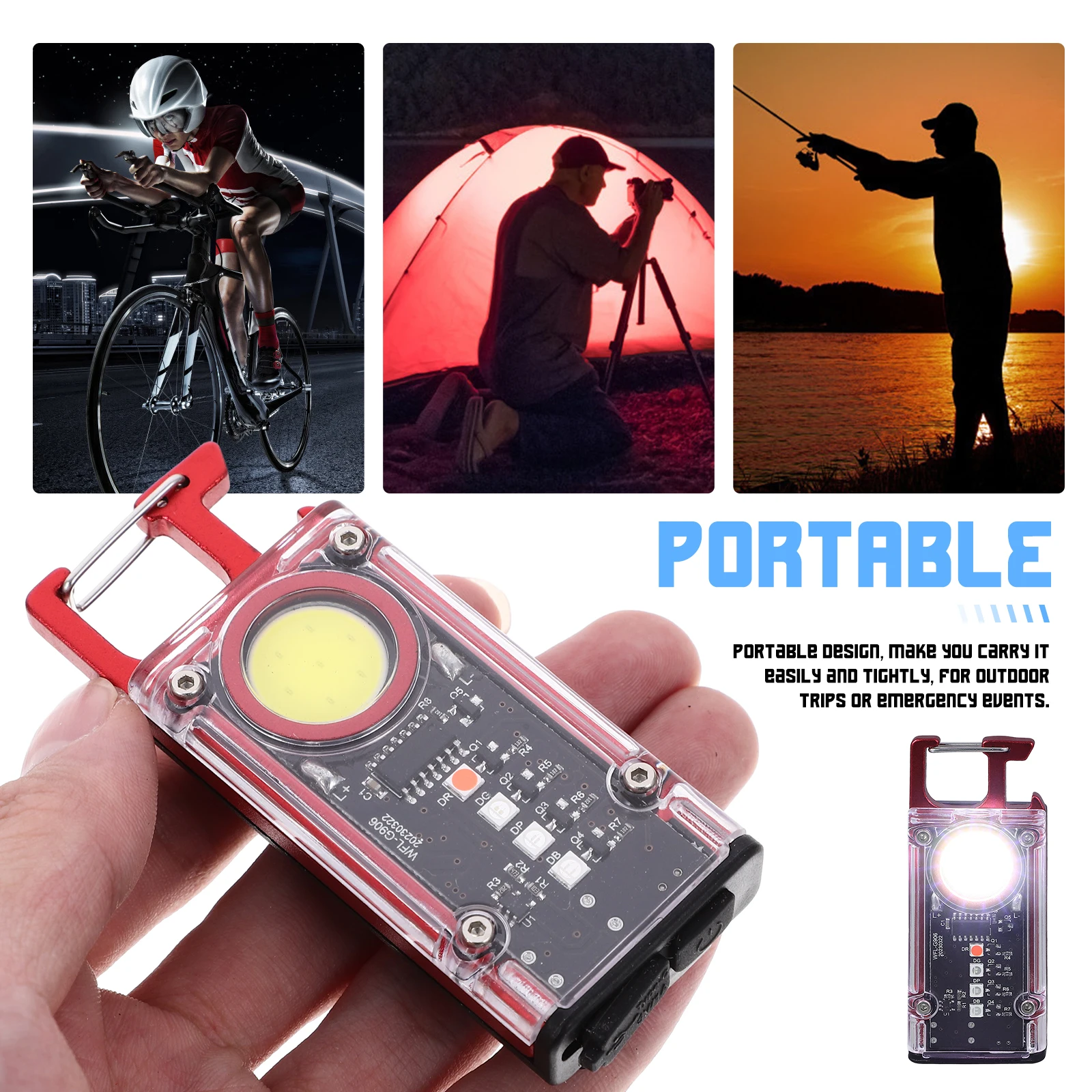 

1 set Red Mini Keychain Flashlight Rechargeable Type-C Outdoor Camping Car Emergency Multifunctional Cob Work Light Portable