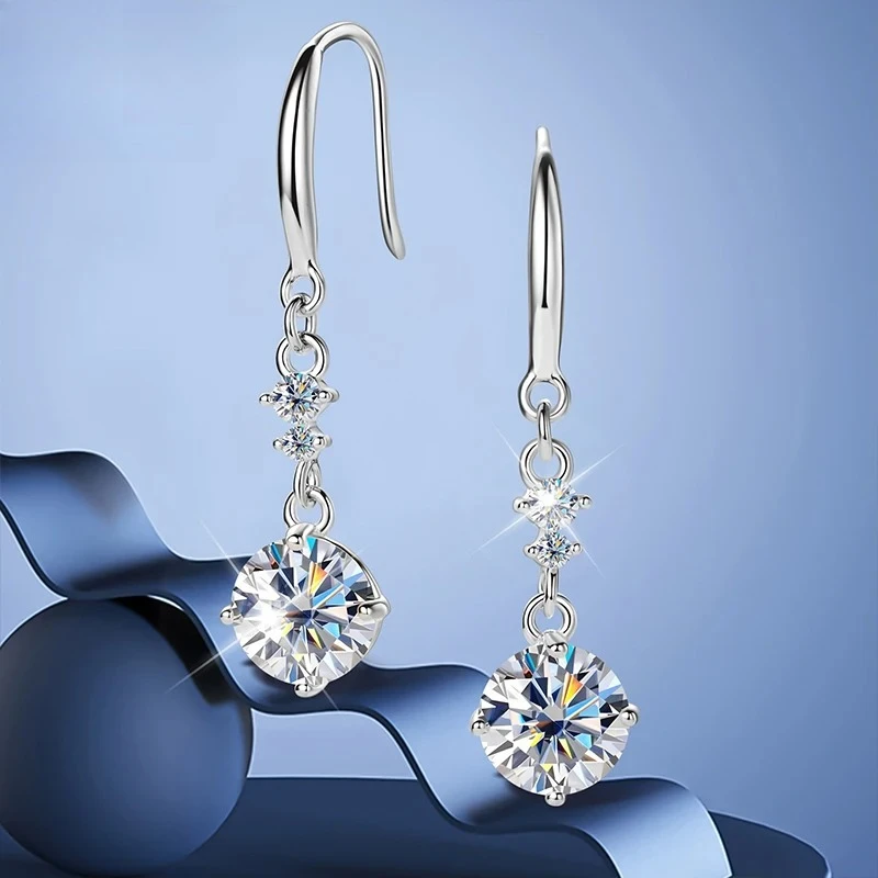 

100% Real Silver 925 D Color 6.5mm Moissanite Diamond Hook Earrings Dangle Drop Earring for Women Wedding Jewelry Valentine Gift