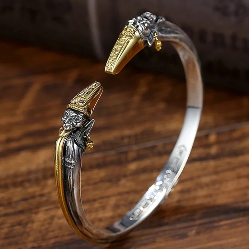 

Handmade vintage personalized men's bracelet, bold unique, brings wealth at first glance, black and white impermanence silve