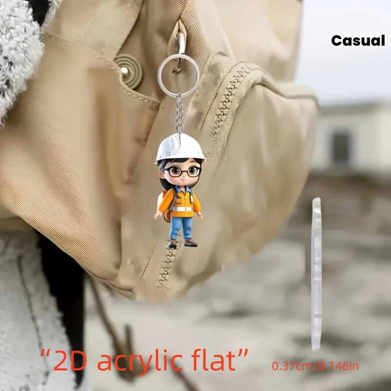 2D Flat Acrylic Construction Worker Keychain, Casual Style Holiday Gift for Christmas Halloween, Cute Backpack Charm
