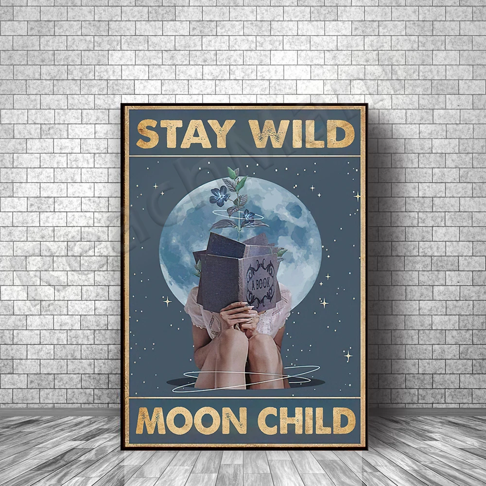 

Love reading poster, retro book poster, keep the wild moon kids retro poster, book friend gift, book mad bookworm gift