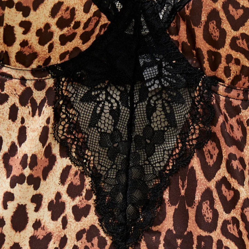 Sexy Leopard Print Lace Bra Stitching French Spaghetti Strap Sexy Bustiers & Teddies Female in Stock