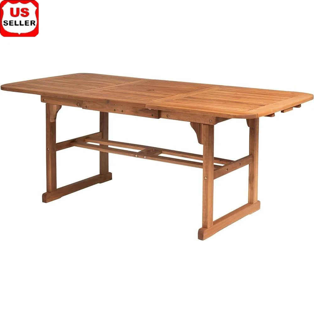 

Maui Acacia Wood Slatted Patio Dining Table with Extendable Butterfly Leaf Outdoor Gatherings Furniture Easy Maintenance