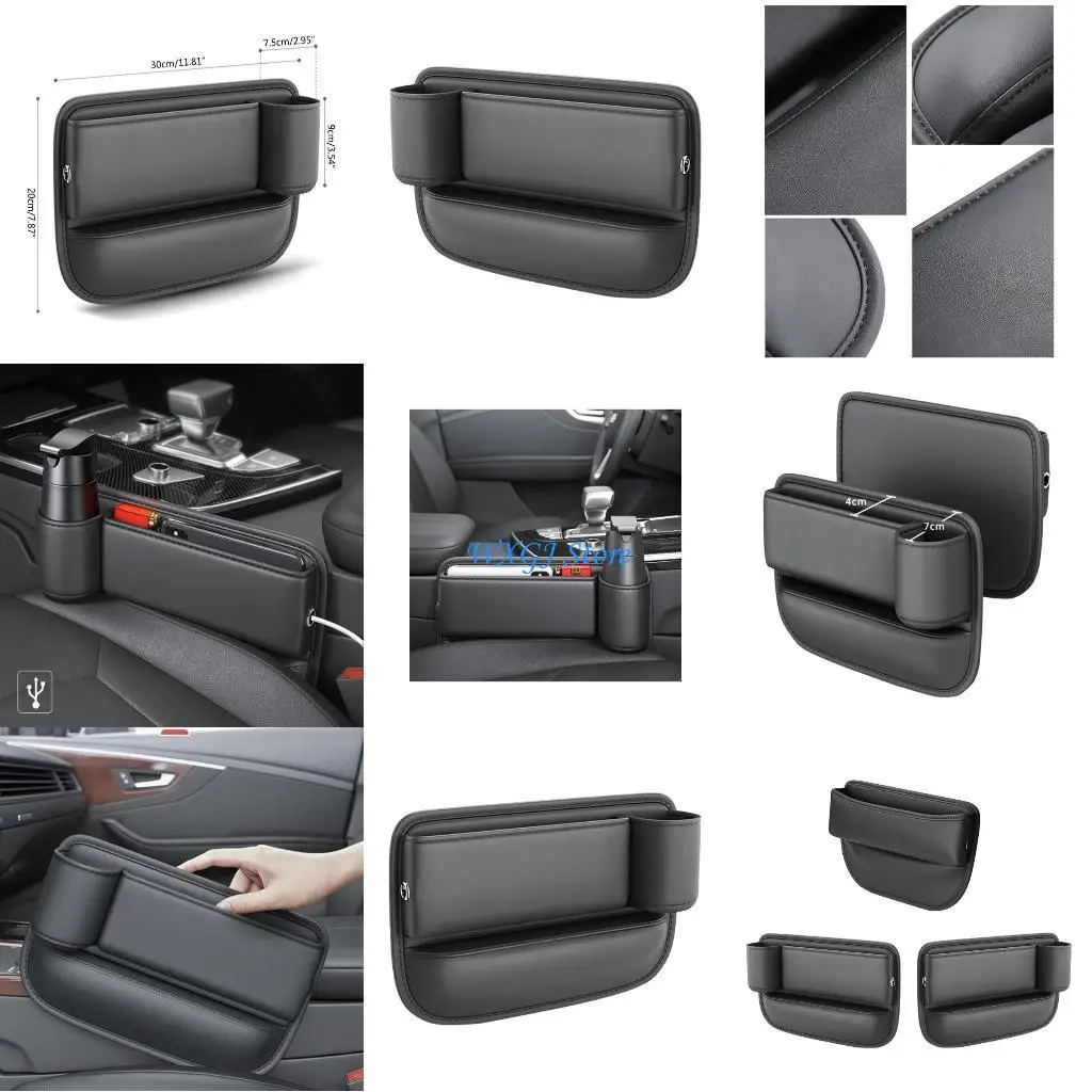 

37JE Car Seats Bag Case-Storage Bag PU Artificial Leather Pocket Slot Storage Pocket Cup Holder Car Accessories