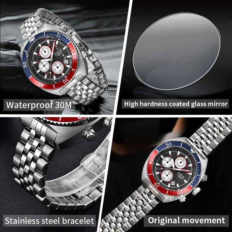 LIGE Fashion Mens Watch Stainless Steel Top Brand Luxury Sport Chronograph Quartz Watches For Men Wrist Watch Relogios Masculino