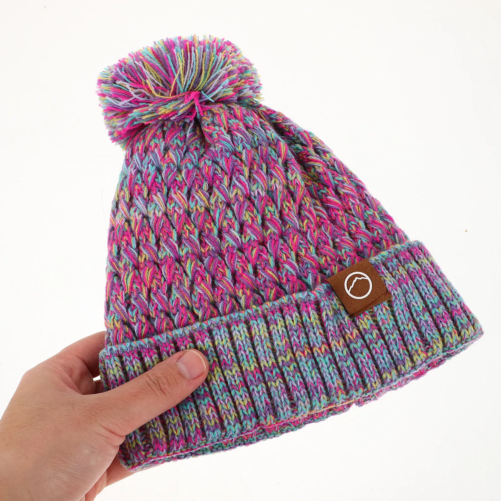 الشتاء قبعة قفازات وشاح مجموعة لصوف مبطن قبعة مع بوم بوم محبوك الدافئة الرقبة الجراب قفازات ملابس خارجية #5