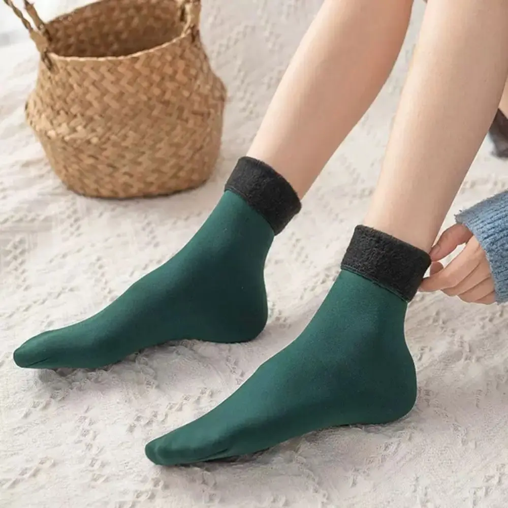 

12Pairs Simple Thicken Warm Socks Thicker Mid Tube Thermal Mid Length Socks Floor Socks Solid Color Winter Socks Women Female