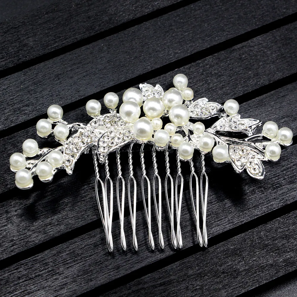 Wedding Pearl Rhinestone Hair Comb Bridal Alloy Leaf Beaded Headpiece for Bride Bridesmaid Party Wedding Insert Comb Jewelry