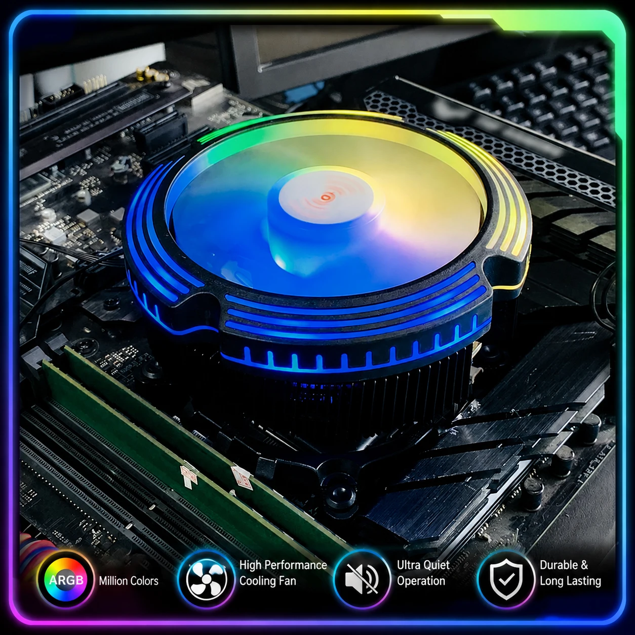 Cooler de CPU ARGB de Baixo Perfil, Ventoinha RGB Silenciosa para Resfriamento, Dissipador de Calor para Processadores Intel AMD de PC Gamer LGA1700 1366 AM4 AM5