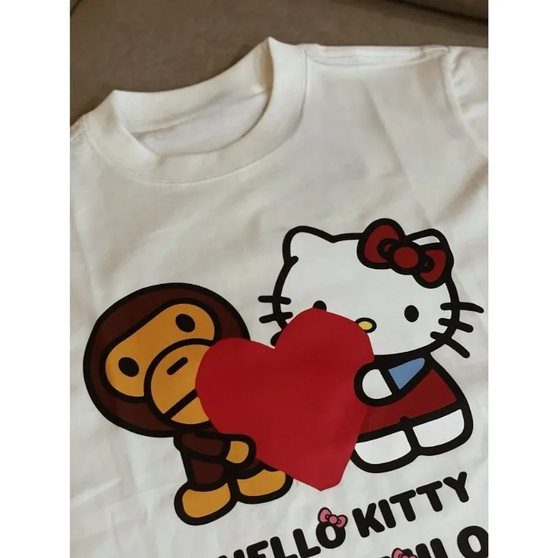 

New Hello Kitty Cartoon 3D Printed T-shirt Cute, Casual, Fashionable, Loose Round Neck T-shirt Breathable Quick Drying Top