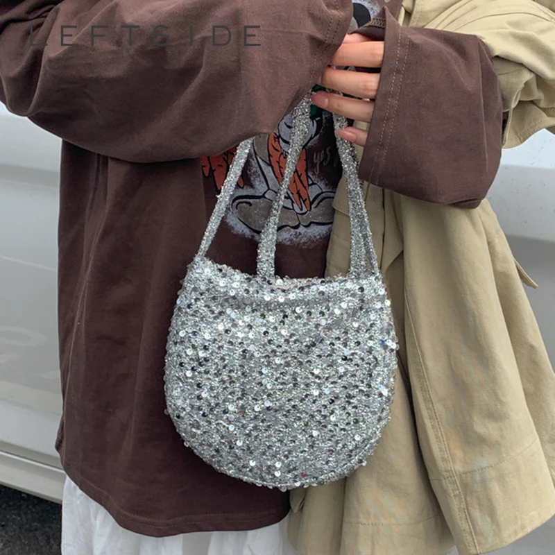 

LEFTSIDE Blingbling Small Sequin Shoulder Bags for Women 2025 Korean Fashion Luxury Designer Handbags and Purses Underarm Bag