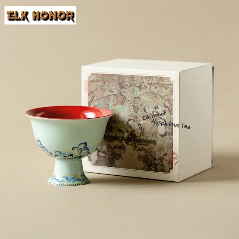 45ml Dunhuang Gold Thread High Foot Teacup Boutique Tea Bowl Set Of Cups Tea-tasting Meditation Cup Chazhan Master Cups Cafes