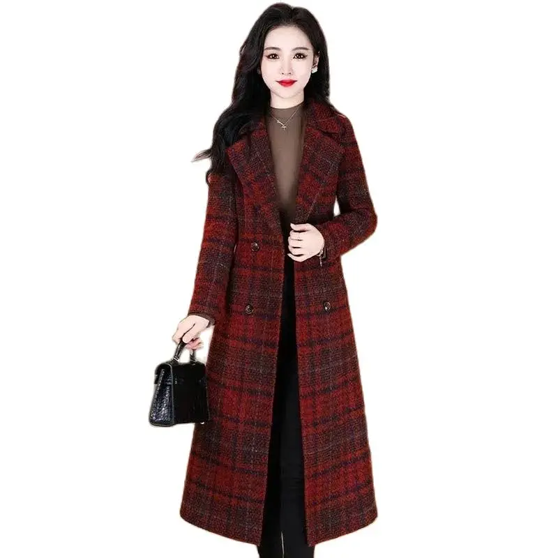 Fashion New Plaid Woolen Coats 2022 New Winter Jackets Long Women Coats Double Breasted Lapel Thick High Quality Outwear Female