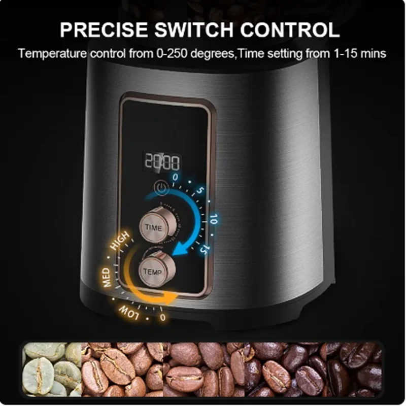 Macchina per cuocere i chicchi di caffè Piccola temperatura domestica che regola il raffreddamento Macchina per cuocere i chicchi ad aria calda con temporizzazione automatica 300g