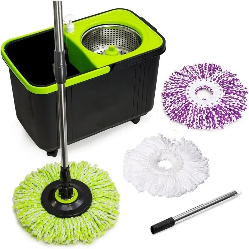 Spin Mop Cleaning Bucket Set with 3 Microfiber Mop Heads Included