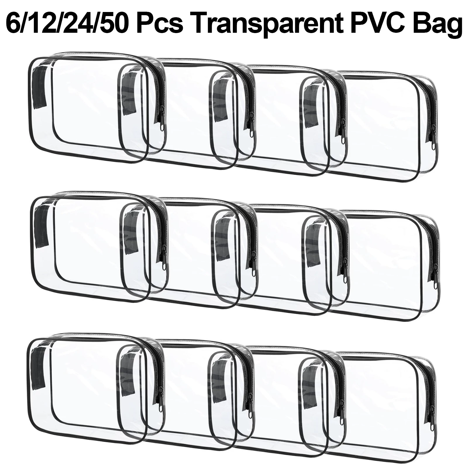 Bolsa de aseo transparente de 6-50 Uds., estuche organizador portátil de PVC con cremallera, bolsa de transporte para maquillaje cosmético, bolsa de aseo aprobada por TSA para viaje