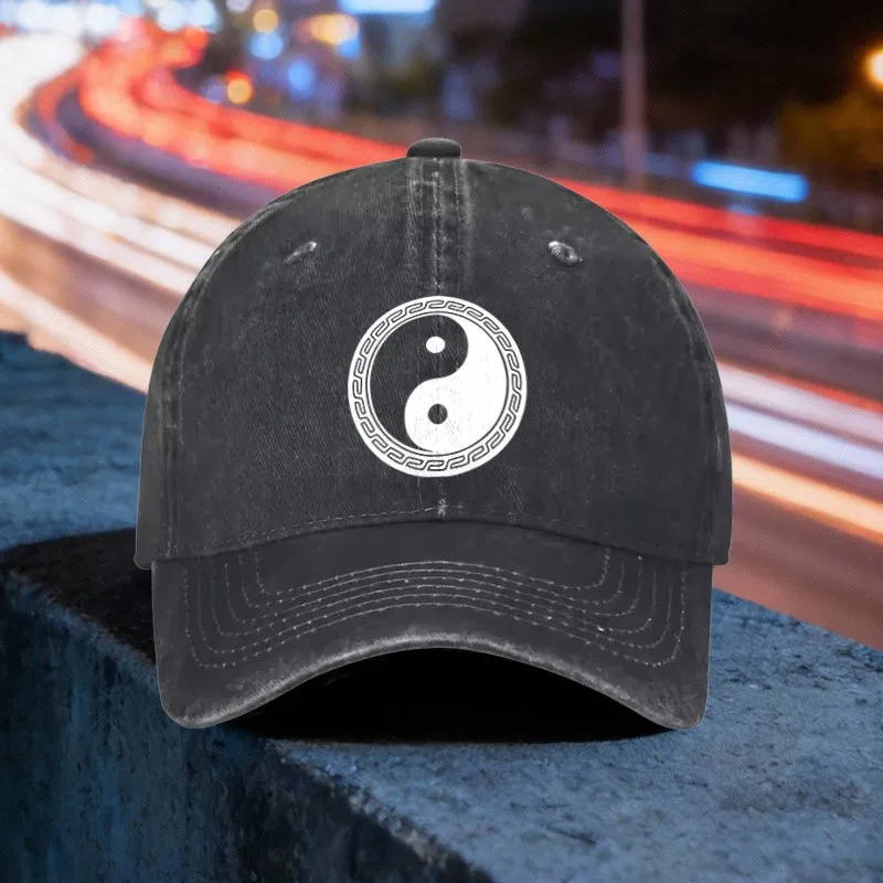 Yin Yang Taiji Baseball Cap Washed Cotton Adjustable Graphic Snapback Hat for Unisex