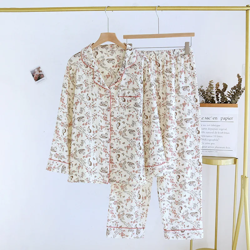 Pijama de algodón con estampado Floral para mujer, ropa de dormir para el hogar, regalo