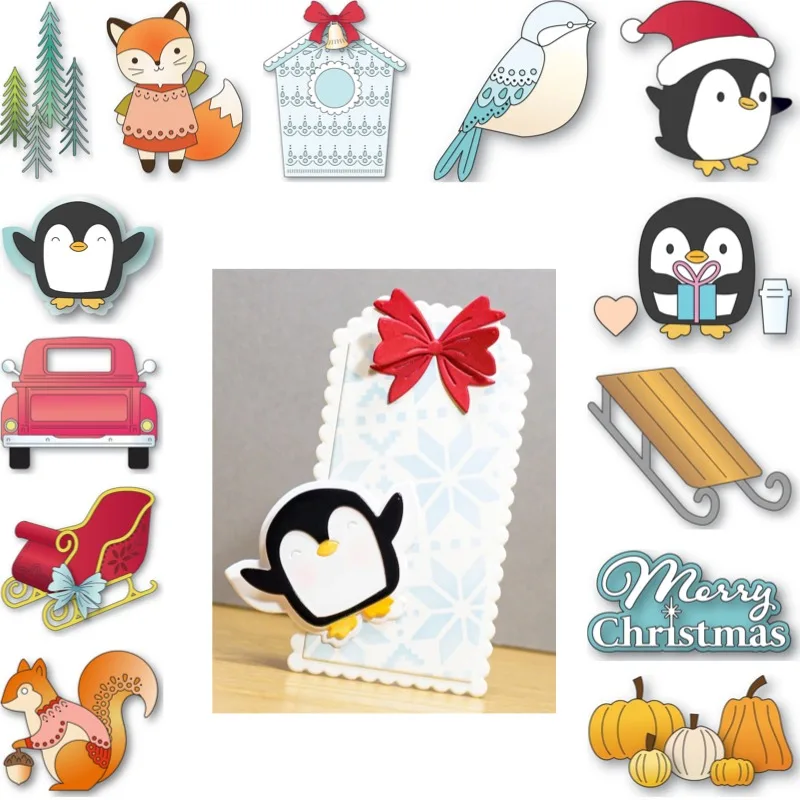 Merry Christmas Valley Bird Metal cutting dies slimline essentials scrap booking card stencil cut die for DIY handmade card