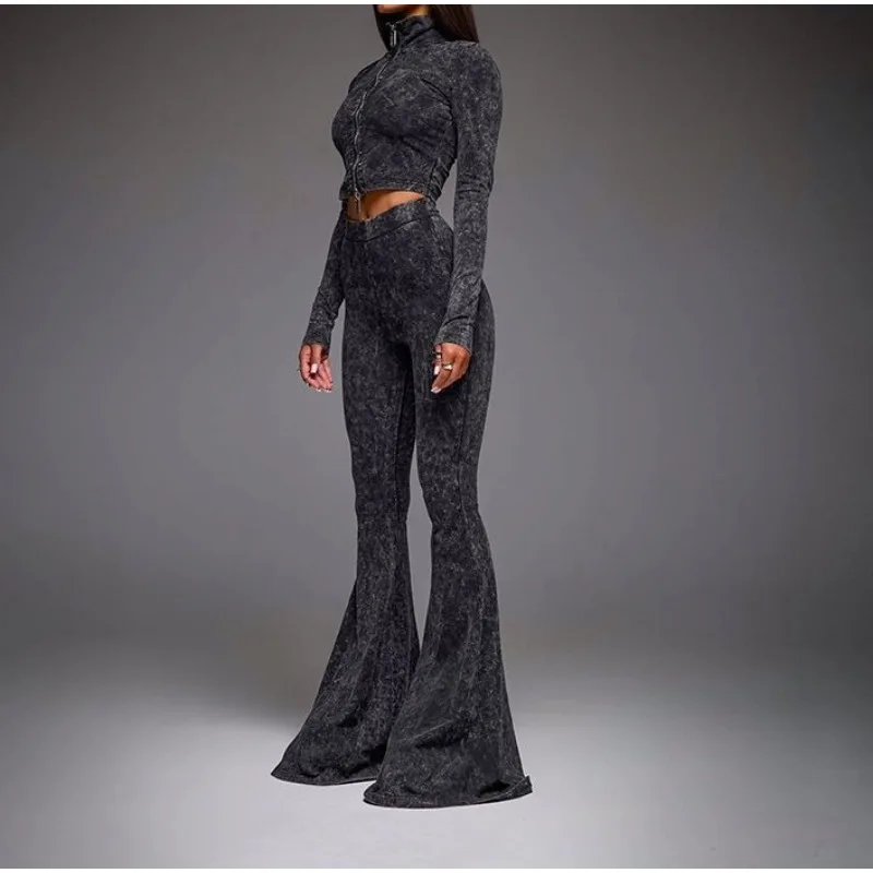 

Autumn New High-neck Zippered Cardigan Design Long-sleeved Hip-hugging Slim-bottomed Pants Fashion Suit