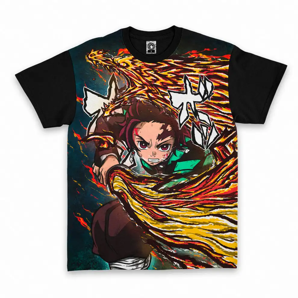 Demon Slayer Tanjiro Kamado T-shirt Men Anime Full Print Tee Unisex Casual Streetwear Short Sleeve Top Fans Gift