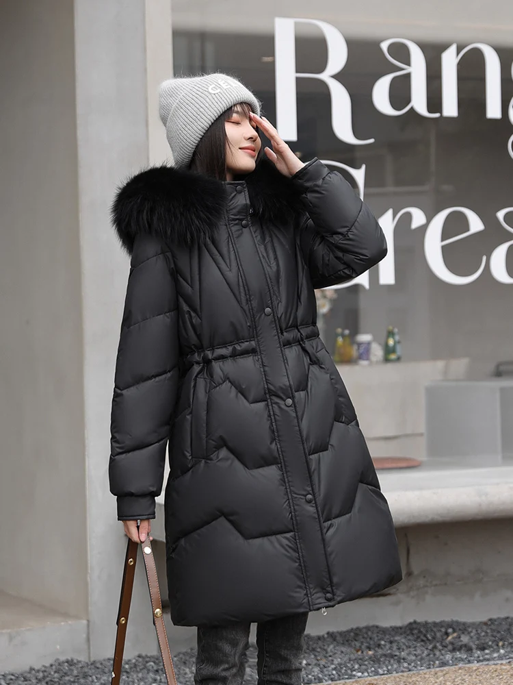 Vielleicht 2023 Korean Fashion Down Cotton Hooded Winter Jacket Women All-Match Mid-Length Cotton Women Fur Collar Parkas Coat