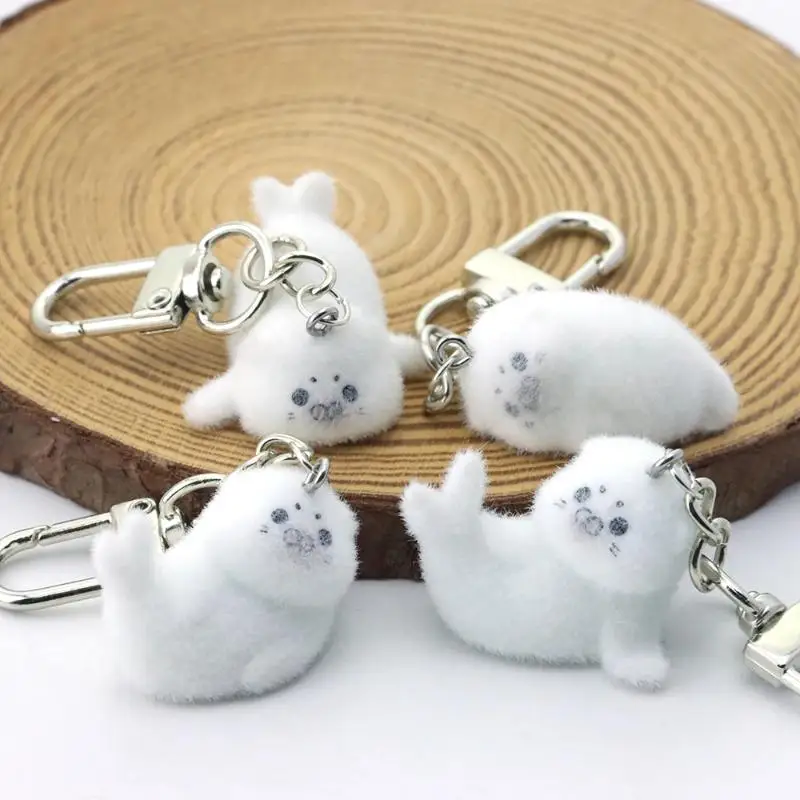 

1Pcs Animal Plush Dolls Pendant Cute Flocking Resin Seal Love Keychain For Bag Mobile Phone Charms Home Decoration Crafts
