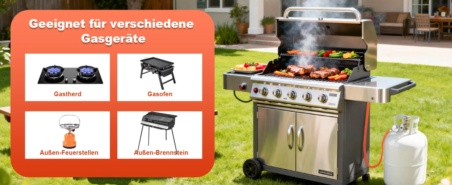 1 Set Gasschlauch 150cm Druckminderer 30mbar Regler-Set Übergang 1/2' R X 1/4' Lks Adapter für LPG BBQ Gasgrill Kocher – Detail 5