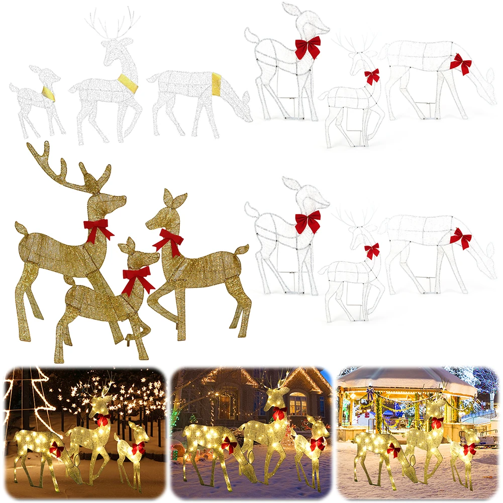 

3-Piece Set Lighted Deer Yard Lights Decor Xmas Holiday Light Up Decorations for Home Lawn Yard Garden Indoor Outdoor