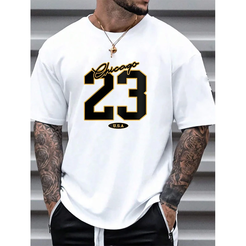 New Summer Men Women Polyester Tshirt USA 23 Number Short Sleeve Casual T-Shirt Fashion Unisex Short Sleeve Trend Streetwear Top