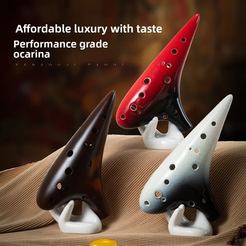 Ocarina de Color Degradado de 12 Orificios, Ocarina de Cerámica Hecha a Mano, Flauta, Instrumento Musical, Ocarina de Porcelana para Principiantes y Avanzados