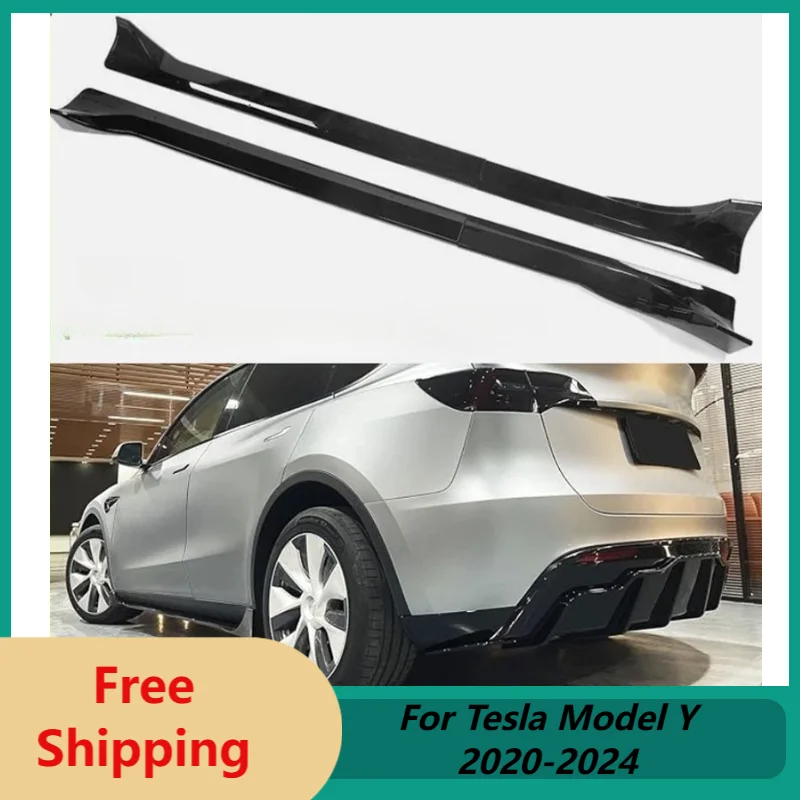 Spoiler Side Skirt Untuk Tesla Model Y 2020-2024 Hitam Glossy Highland Side Lip Highland Guard Extension Rocker Panels mobil