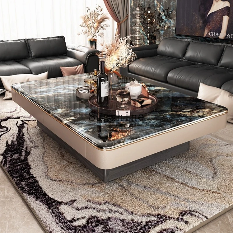 

French modern simple villa living room light luxury high-end home marble square table
