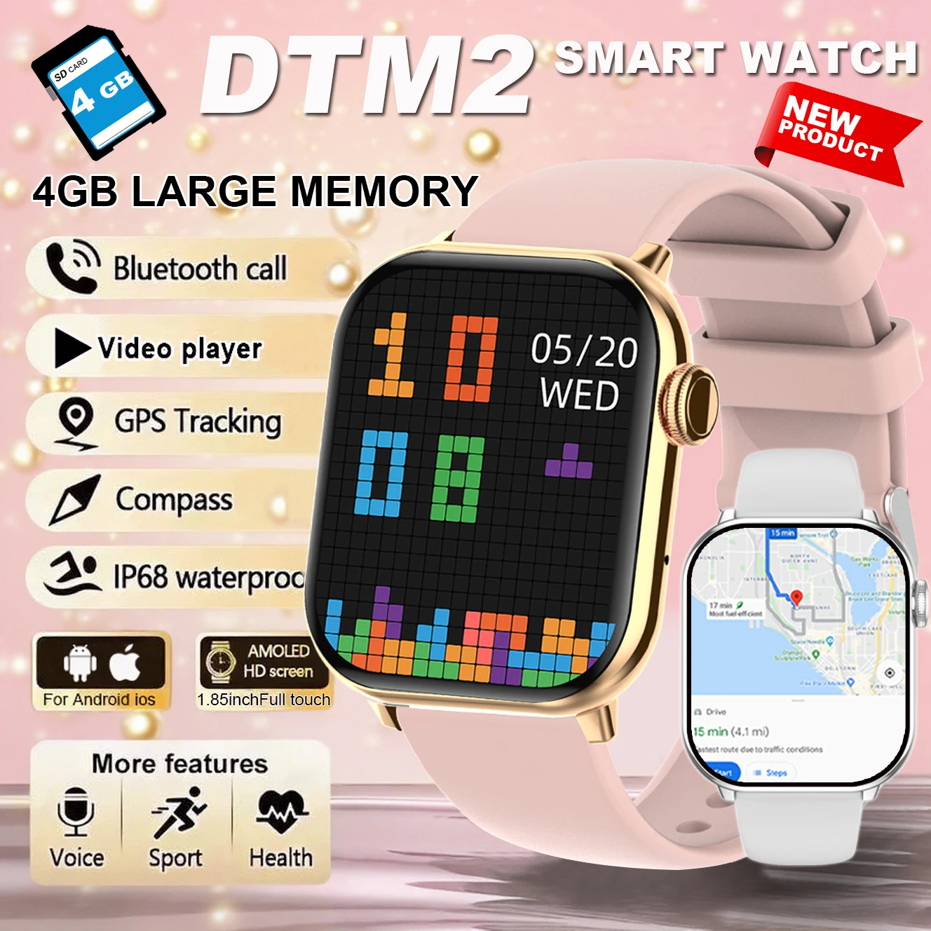 

Новые умные часы DTM2 Pro Google Map NFC, 4 ГБ памяти, музыкальное видео, NFC, Bluetooth, водонепроницаемые умные часы для Android iOS