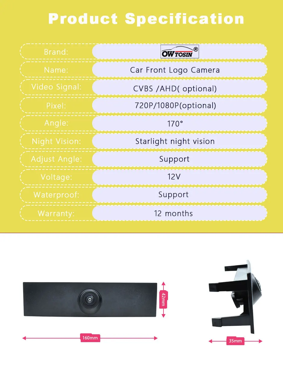 For Porsche Macan 95B 2014 2015 2016 2017 2018 2019 2020 Vehicle Car Camera 1920*1080P AHD 170°Front Logo View Camera