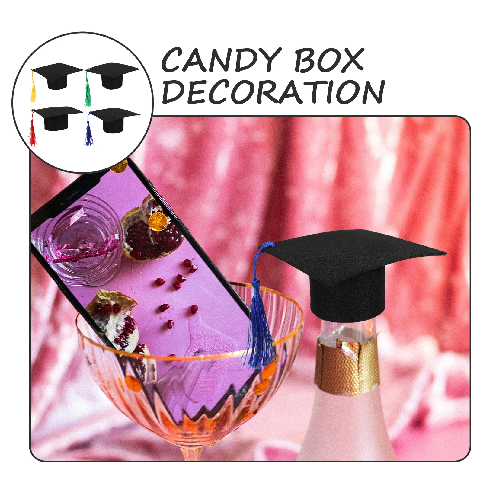 

8pcs Graduation Cap Hat Decorative Bottle Topper Mini Wine Cap Cover Red Blue Green Yellow Party Photo Prop Kitchen Bar Tool