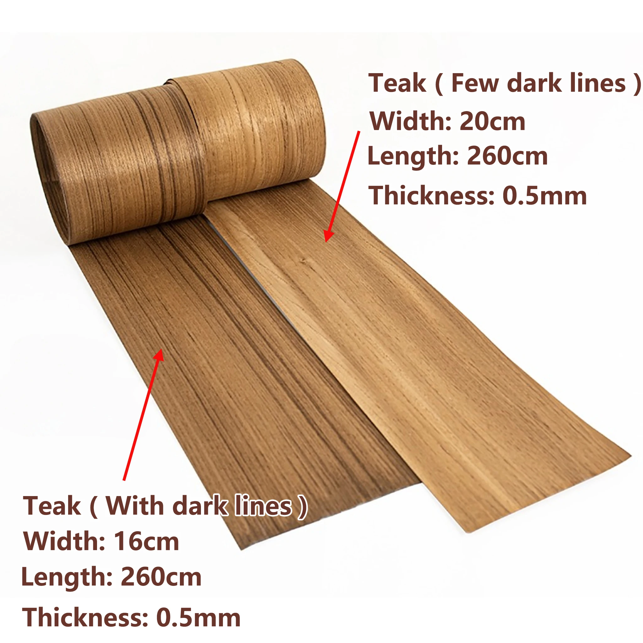 Chapa de madera de grano recto de teca natural de 0,5 mm de espesor para renovación de muebles, decoración de interiores, trabajos de incrustación y uso de marcos